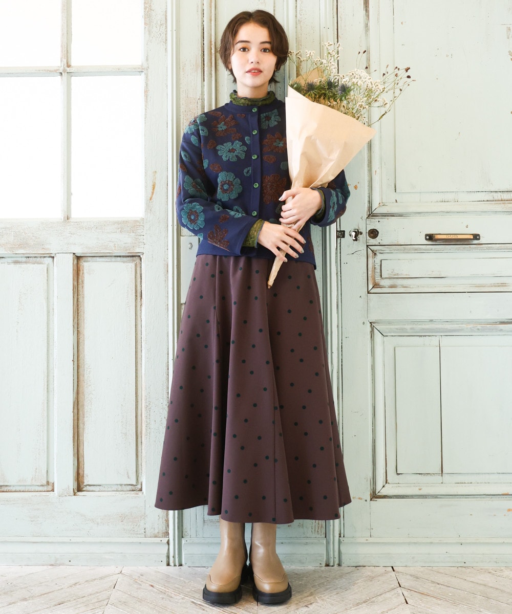 Flor suave フラワージャカードニットカーディガン