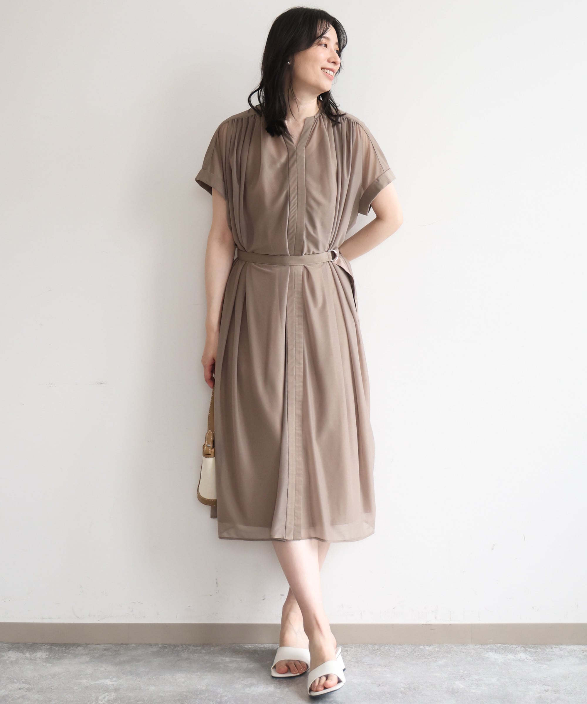 キーネックシアーワンピース/洗濯機で洗える/WEB限定サイズあり