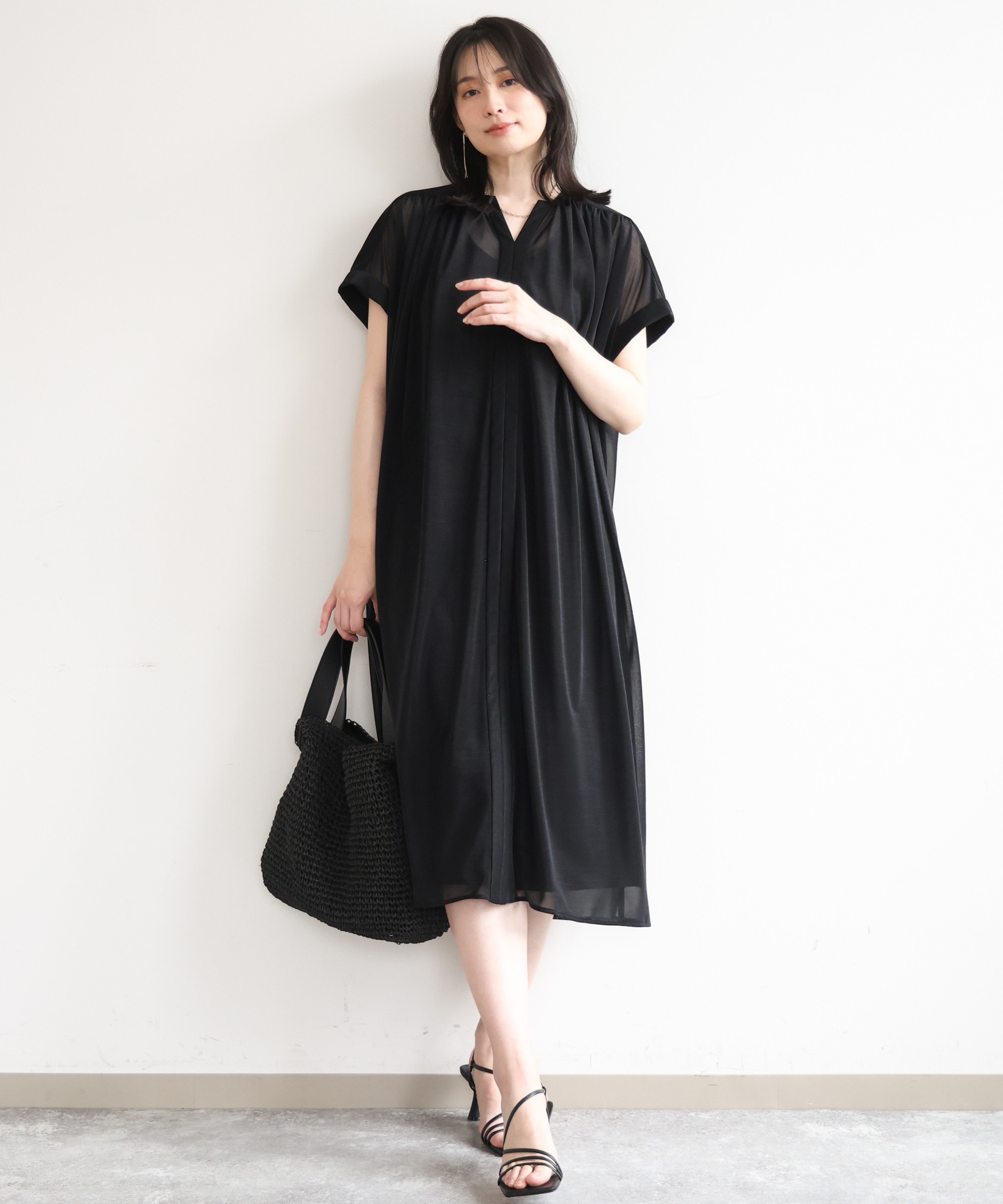キーネックシアーワンピース/洗濯機で洗える/WEB限定サイズあり