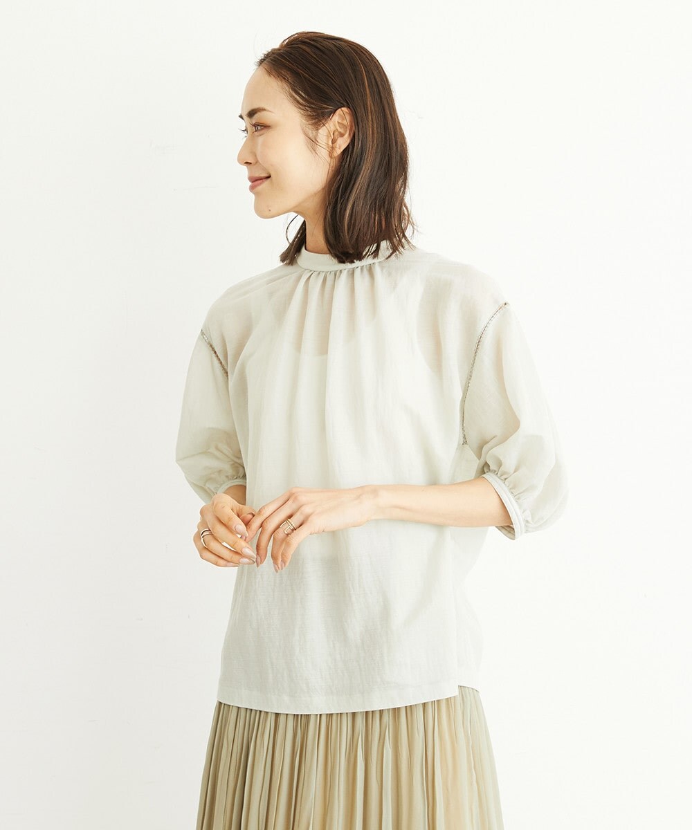 【洗える】キュプラナイロンハイネックブラウス