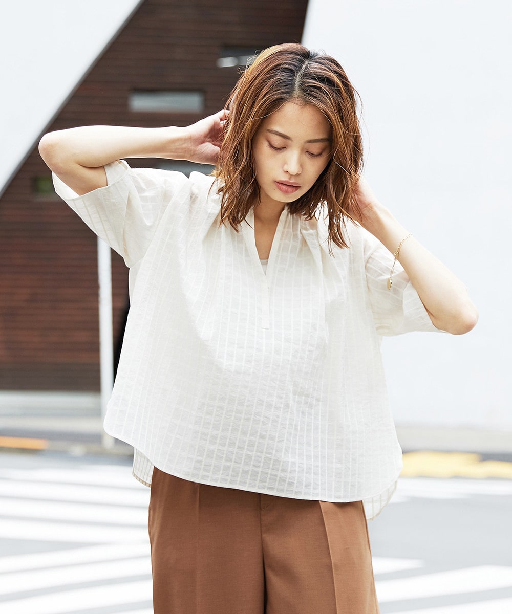 【洗える】シアーチェックブラウス（インナー付き）