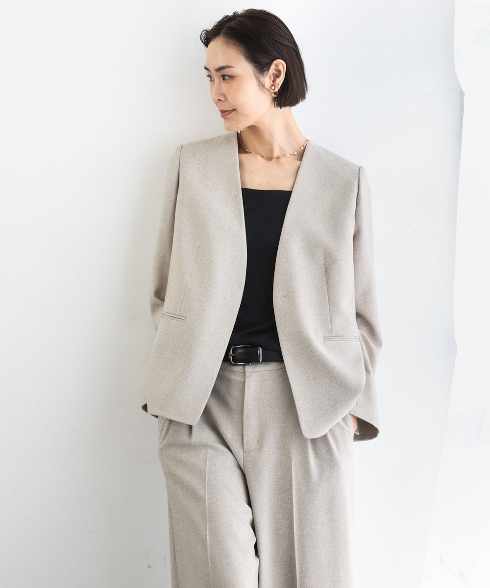 [セットアップ対応]ツイードライク ノーカラージャケット