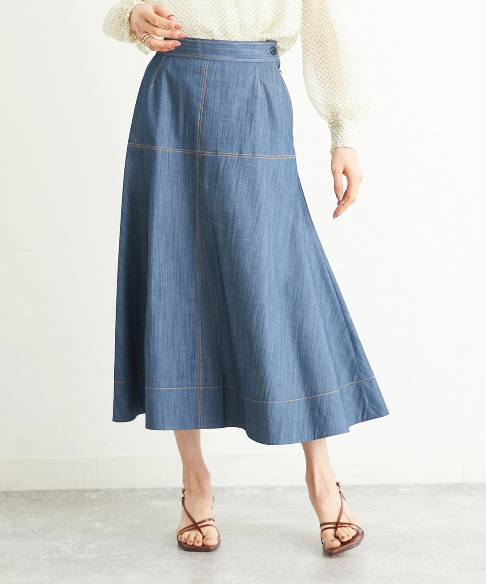 【セットアップ対応/洗える】デニムライクフレアスカート