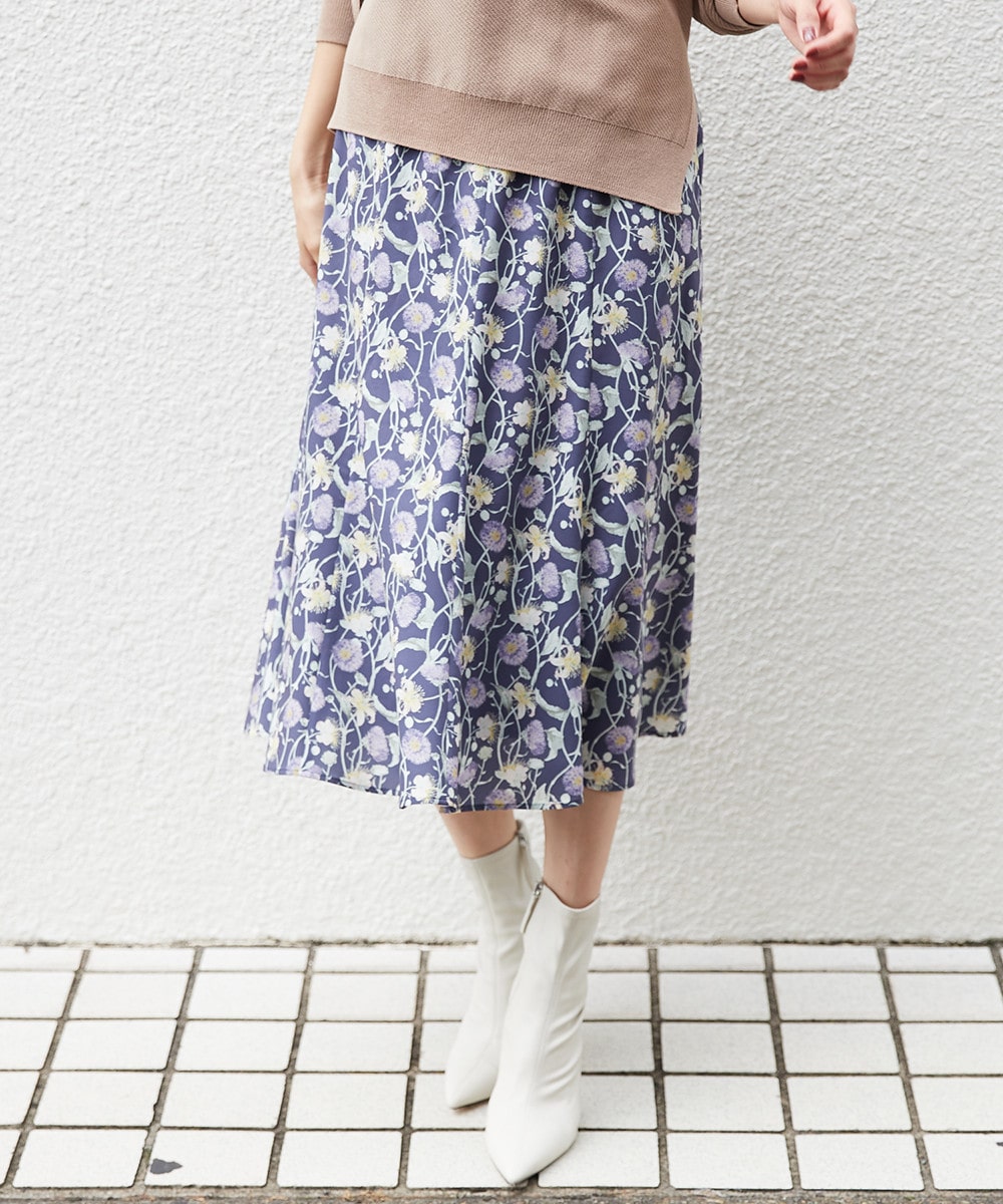 【セットアップ対応/洗える】ボタニカルフラワープリントスカート
