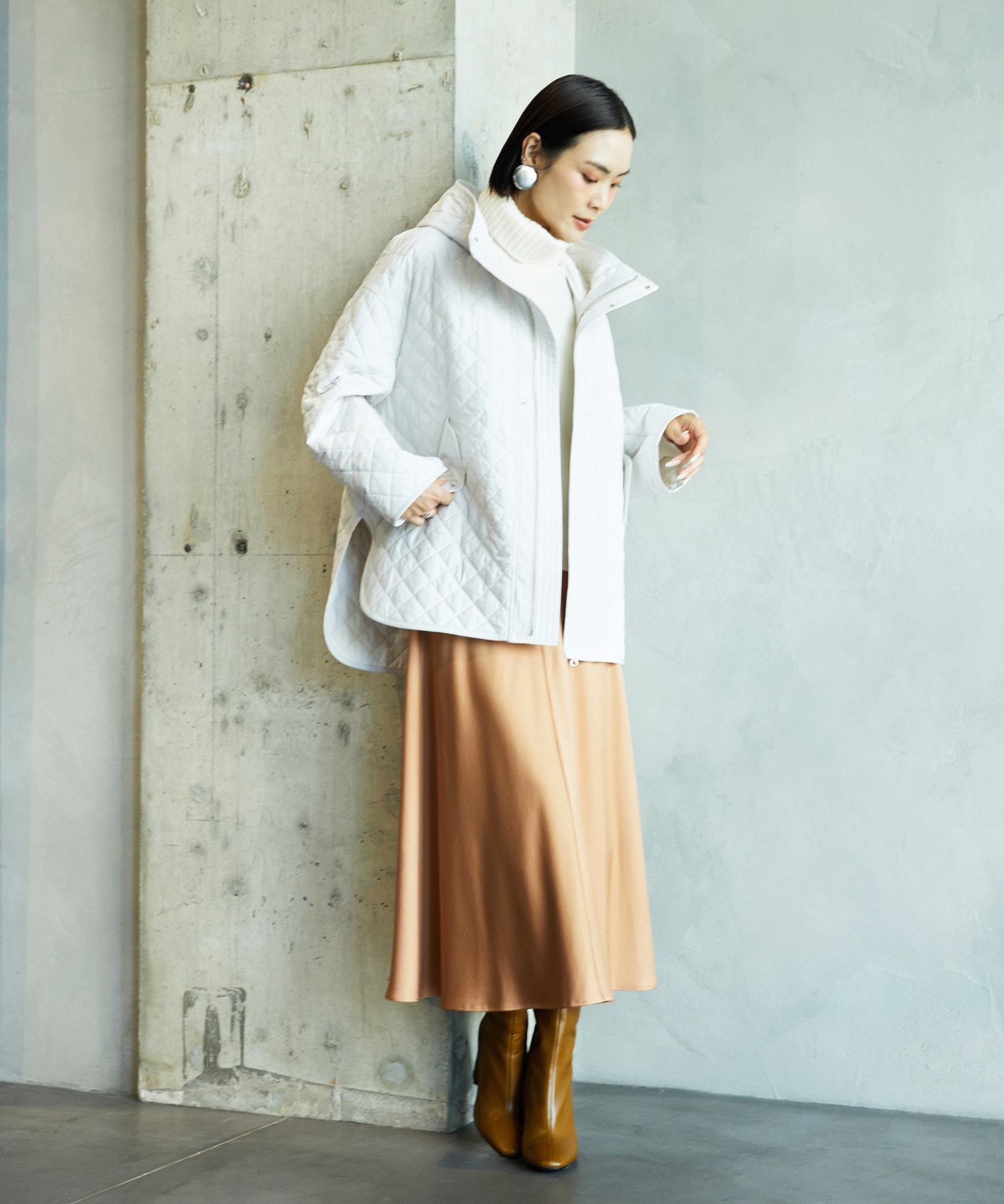 オーバーサイズフードキルティングコート