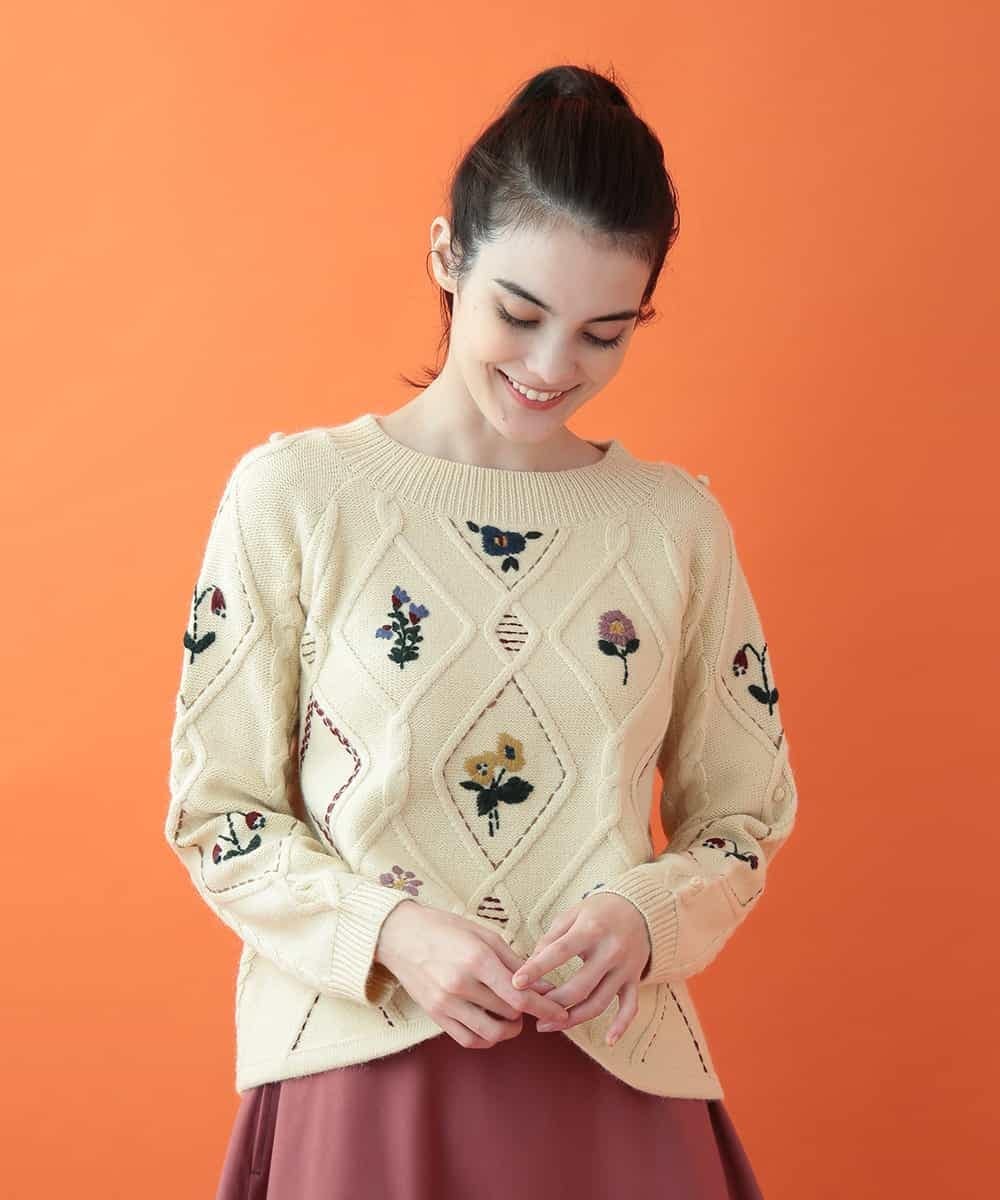 ホコモモラの花刺繍ニット