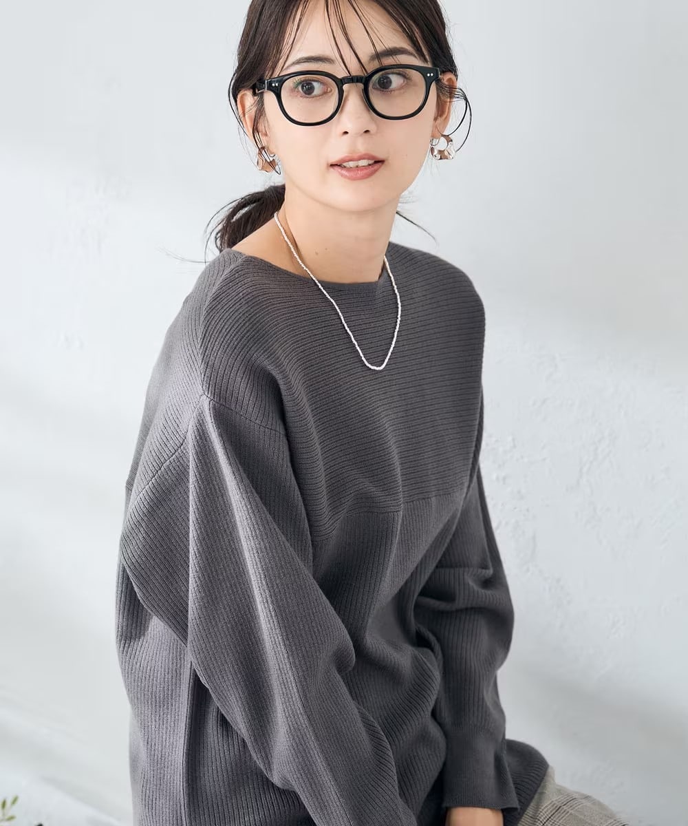 切替ボートネックチュニックニット