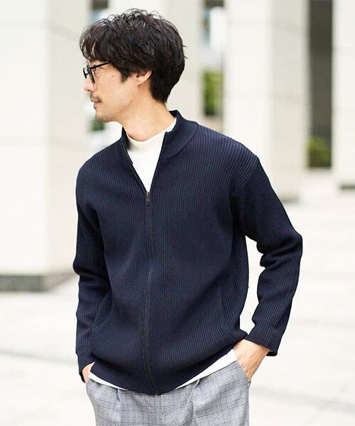 【洗濯機で洗える】ポリエステルリブニットジップアップカーディガン