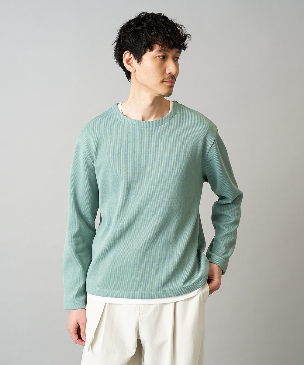 【イージーケア/洗濯機で洗える】畔裏起毛フェイクレイヤードカットソー