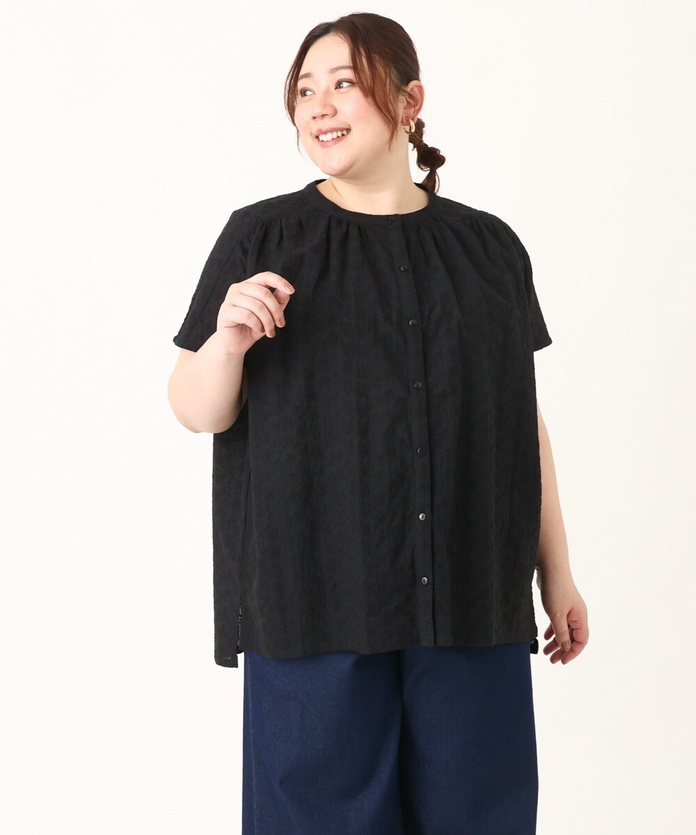 【soso×eur3】バンドカラーオーバーレースブラウス