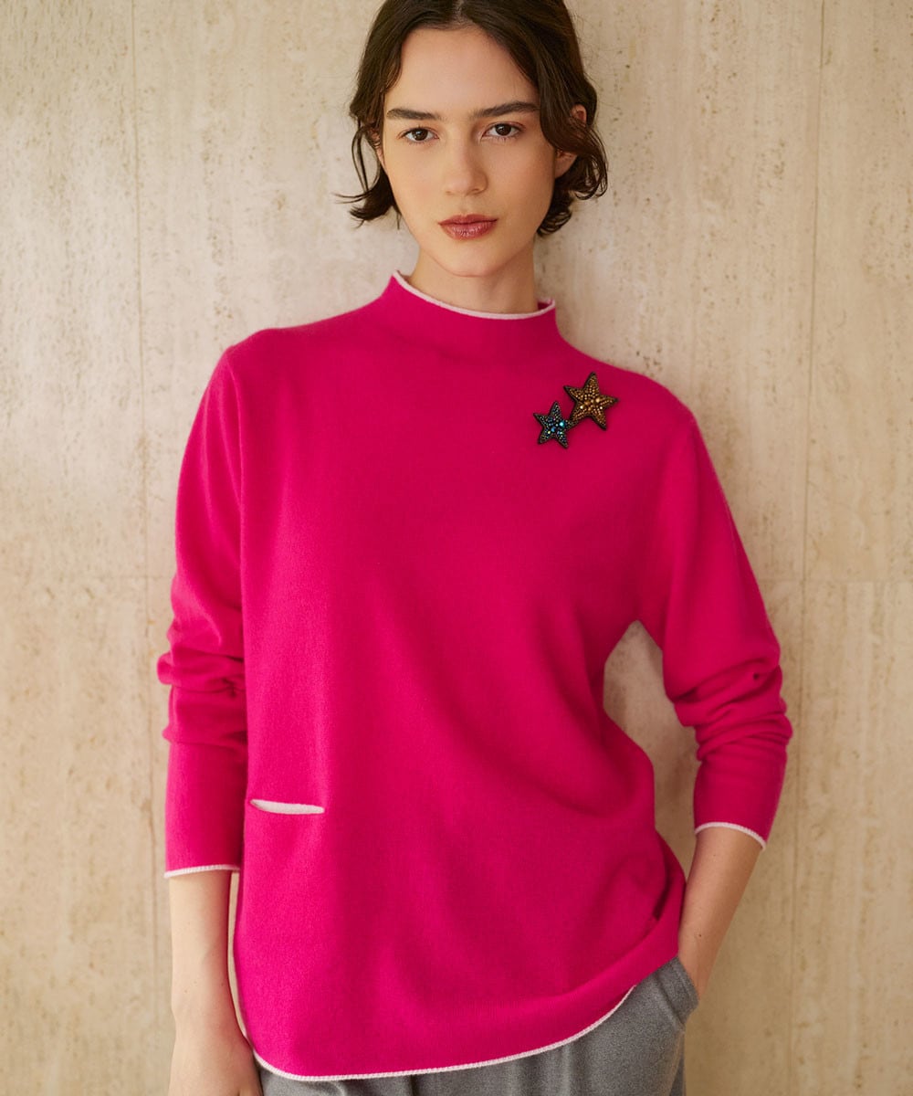 ラムウールモックネックニット