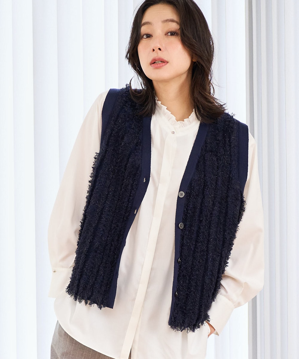 ラメジャガードシャギーニットベスト