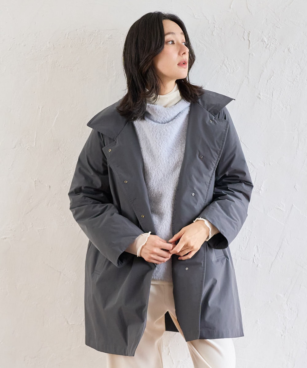 ステッチレスステンカラーミドルダウンコート