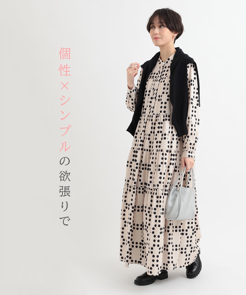 al'aise modulationのサークルドットバイカラーワンピース アイボリーの画像