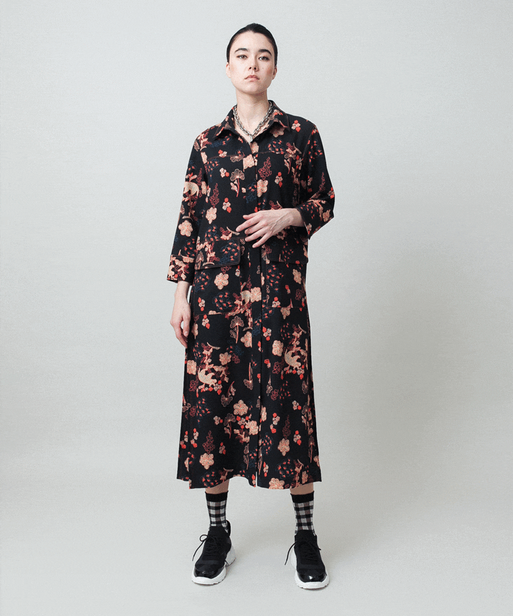 オリエンタルアニマルプリントワンピース /日本製/洗える