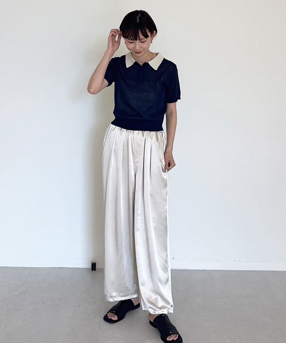 襟レイヤードポロニットのコーディネート画像