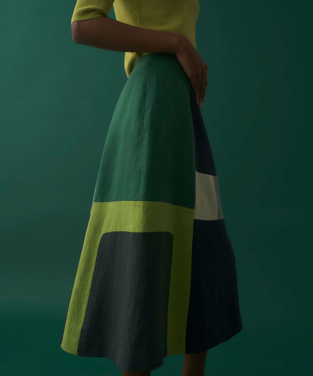 Green patchwork art skirt
