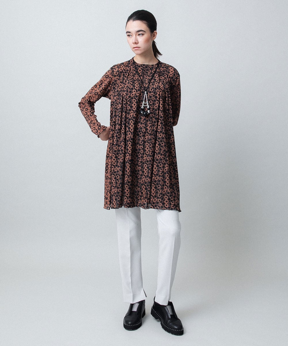 小花モチーフプリントチュールチュニック/日本製/洗える