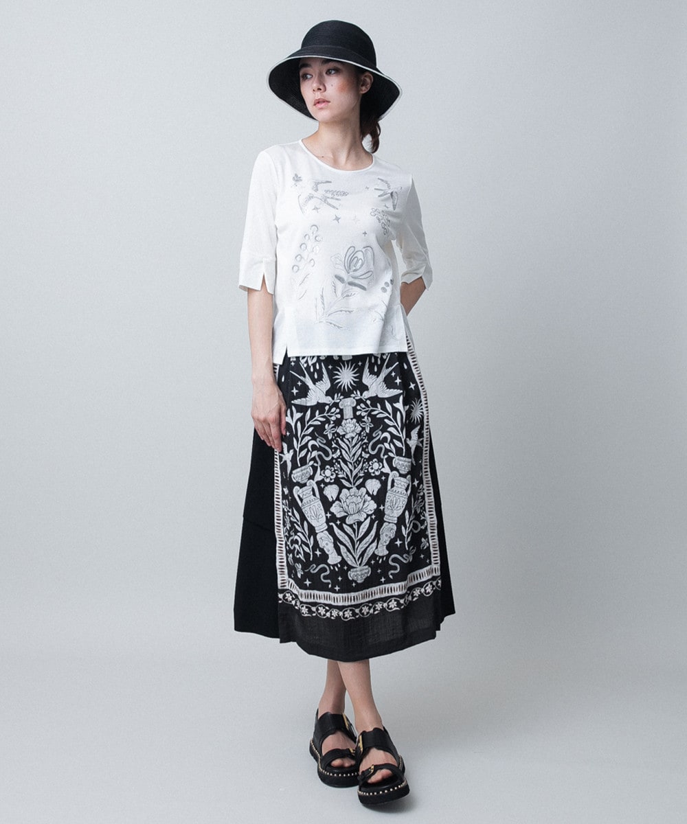 ボタニカル刺繍デザインカットソー/日本製/洗える