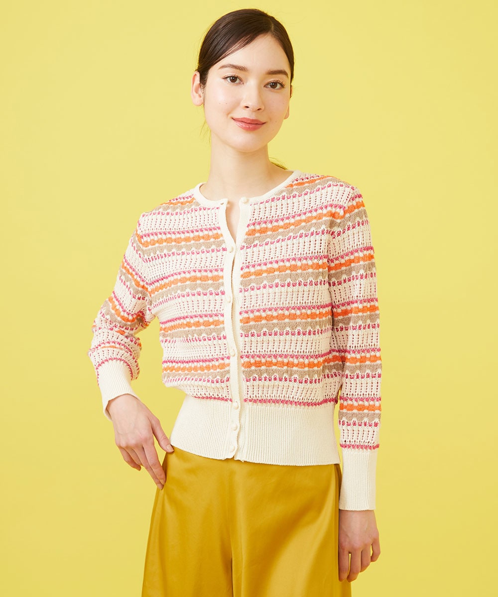 Border jaqcuard knit cardigan