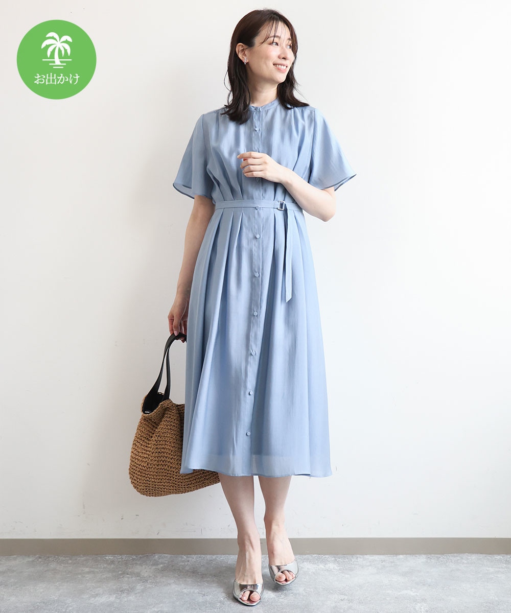 シアータッチベルト付きワンピース/洗える/WEB限定サイズあり