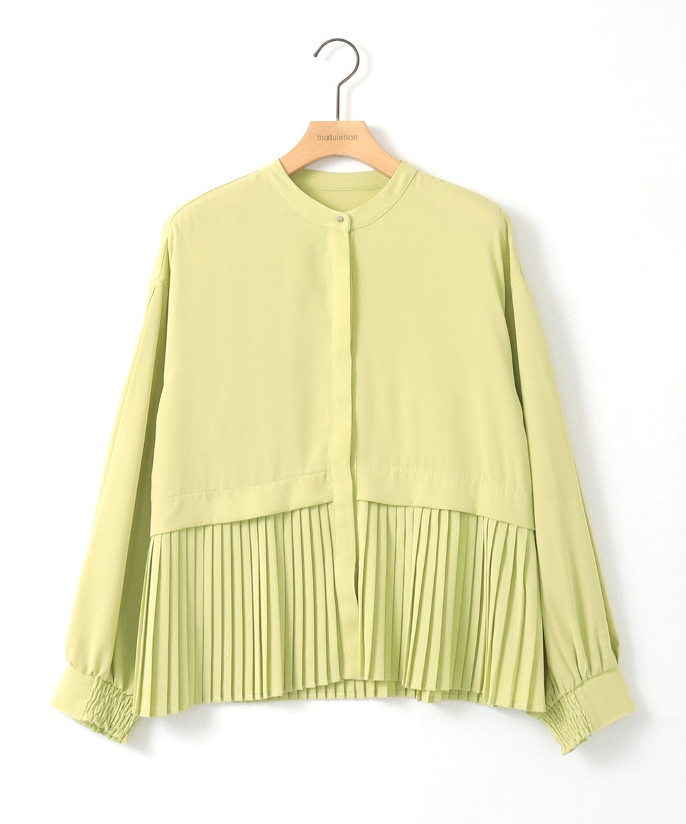 プリーツヘムノーカラーブラウス