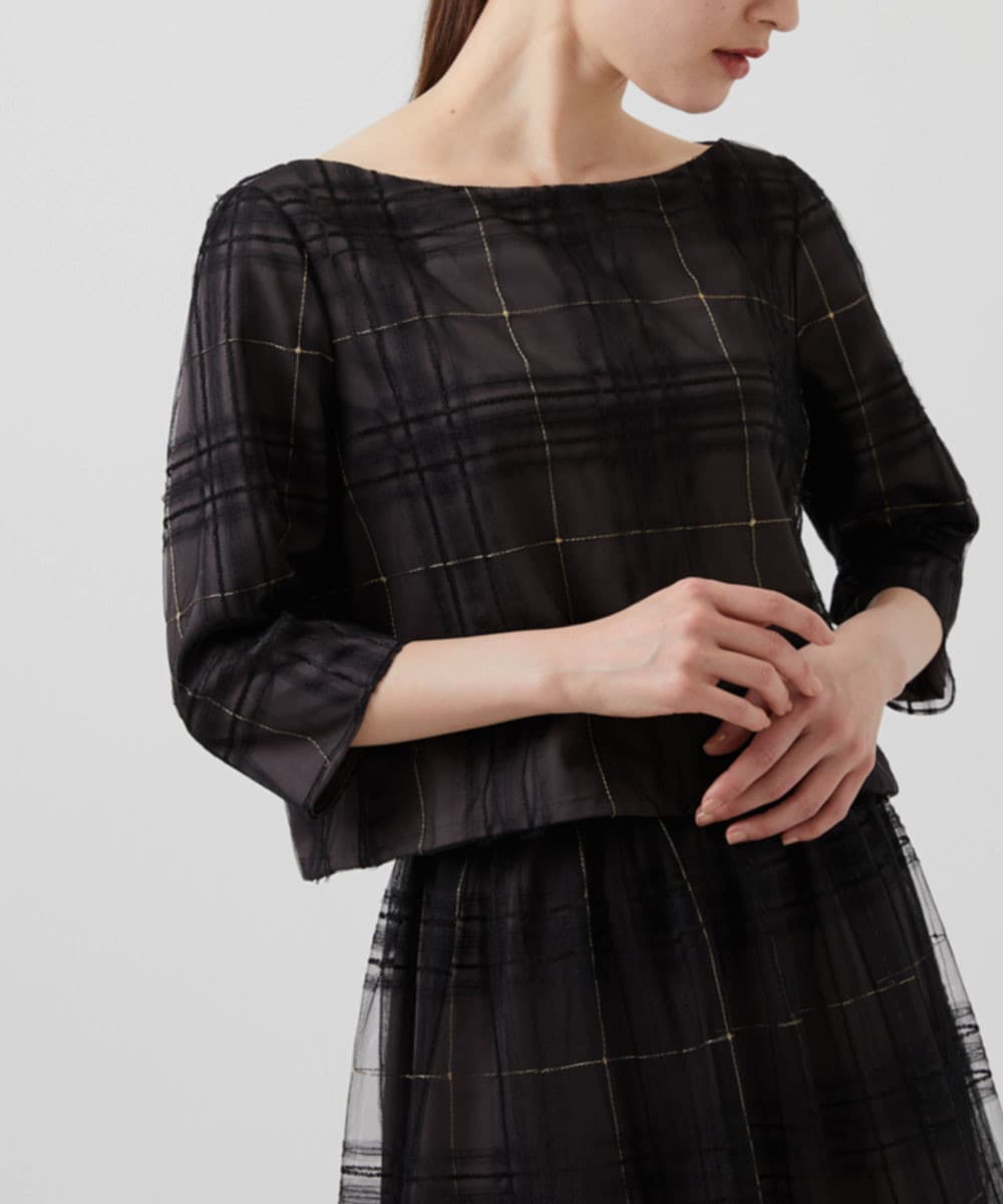 Lamé embroidered tulle top