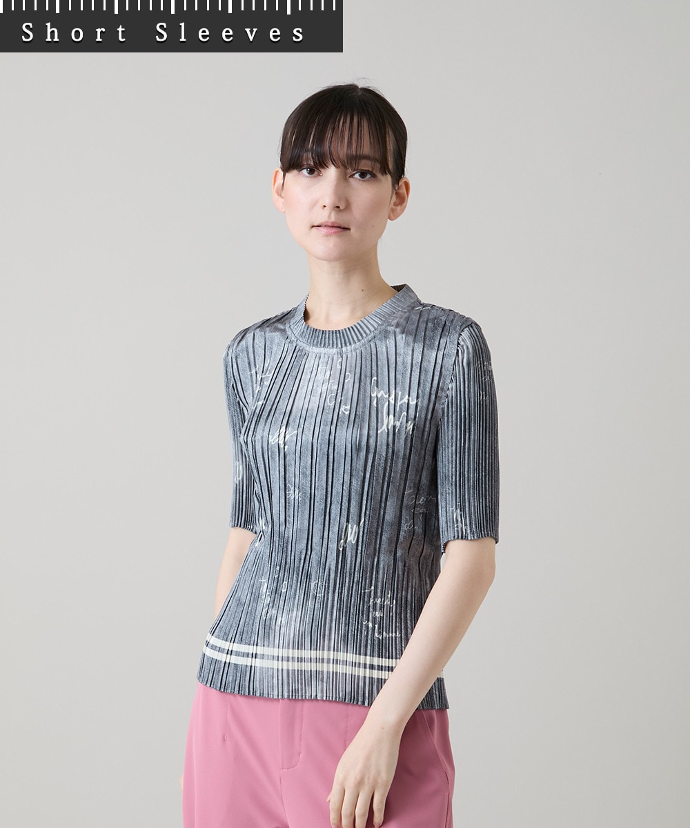 デニム風ロゴプリントプリーツプルオーバー/洗える