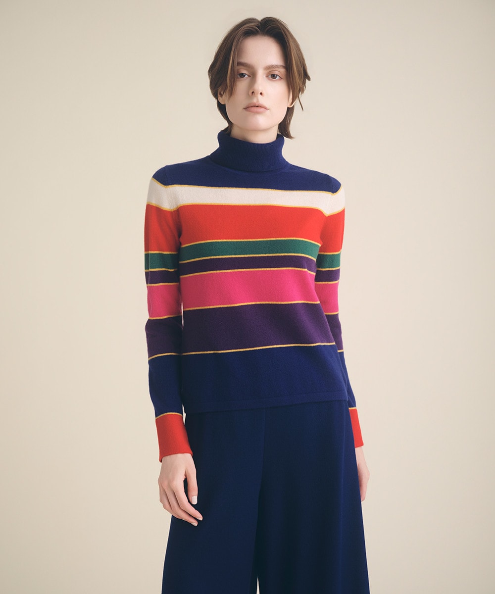 Border cashmere turtle neck