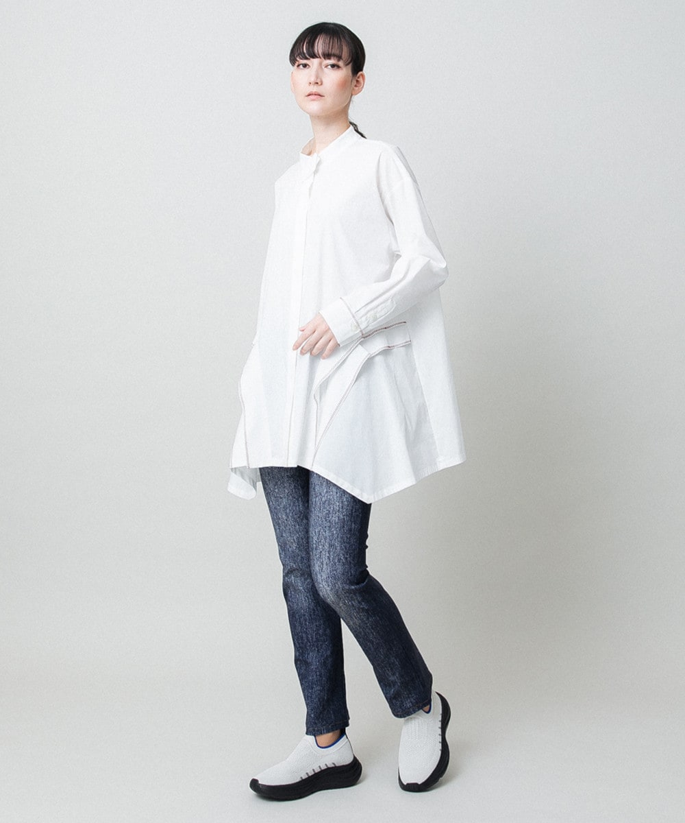 配色ジグザグステッチチュニックブラウス/洗える