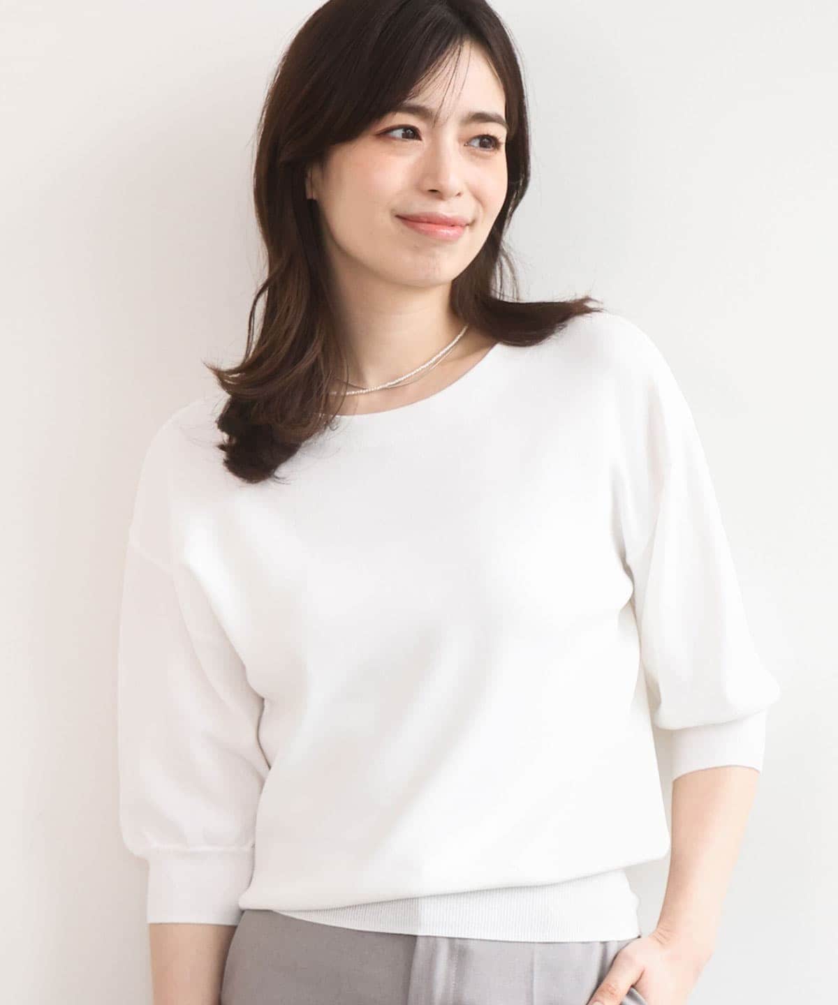 ハイゲージ五分袖ニット/接触冷感/洗える/WEB限定サイズあり