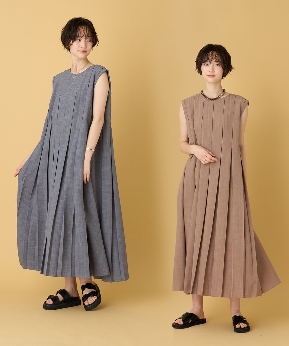 【洗える】タックプリーツワンピース
