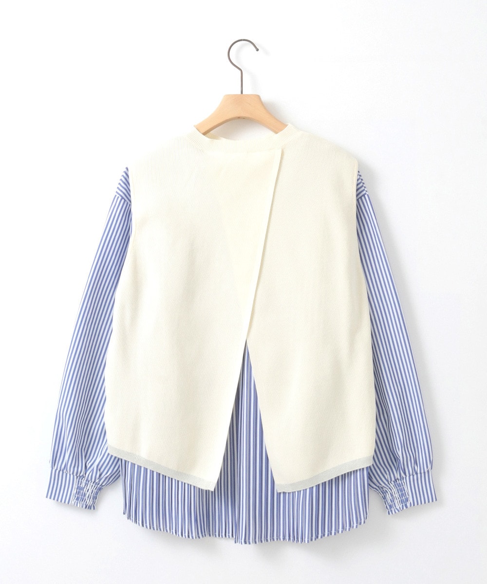 【セットアイテム/洗える】ストライププリーツブラウス×ニットベスト