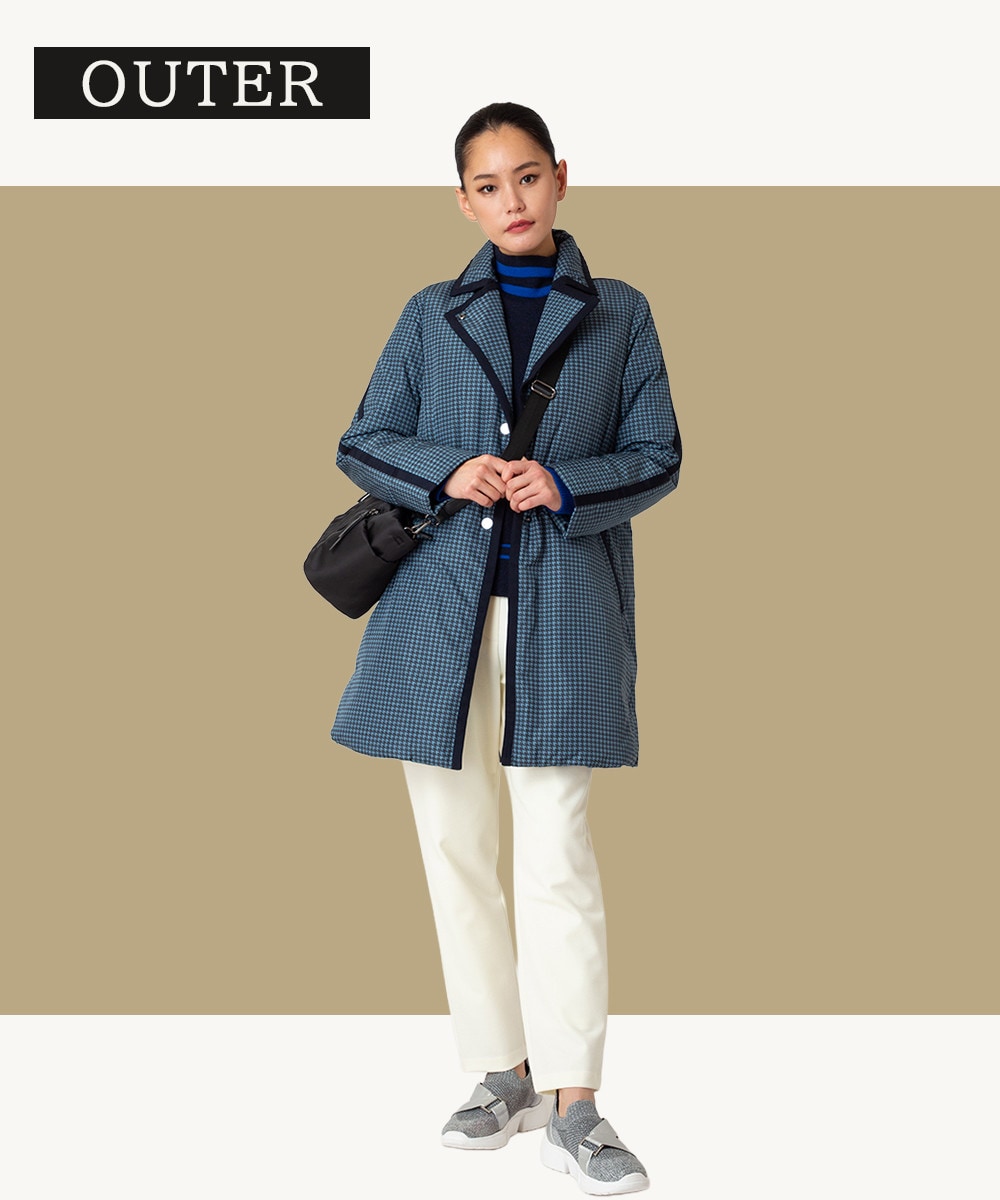 千鳥プリントテープアクセントダウンコート