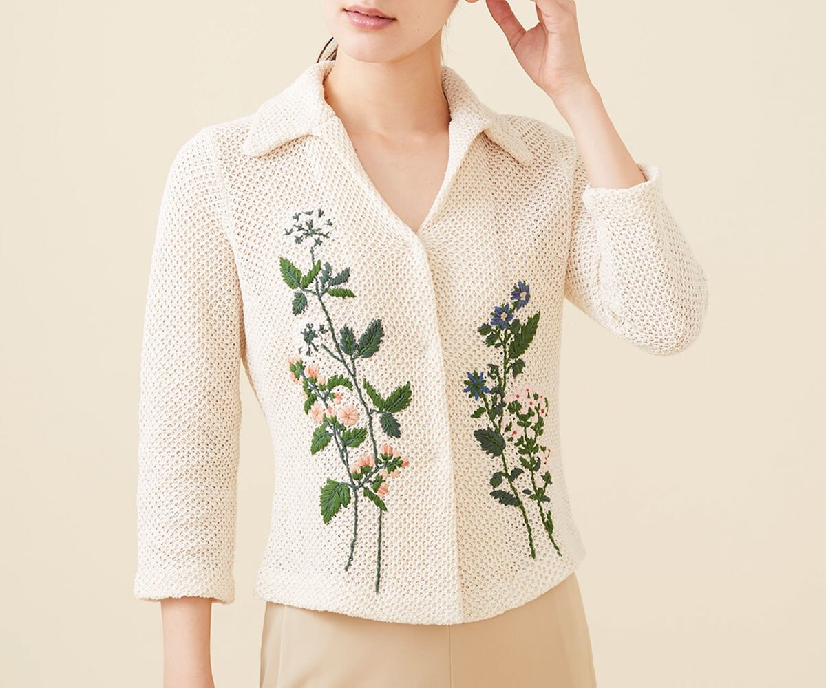 Botanical garden embroidery knit jacket