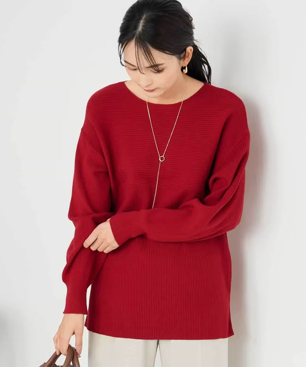 切替ボートネックチュニックニット