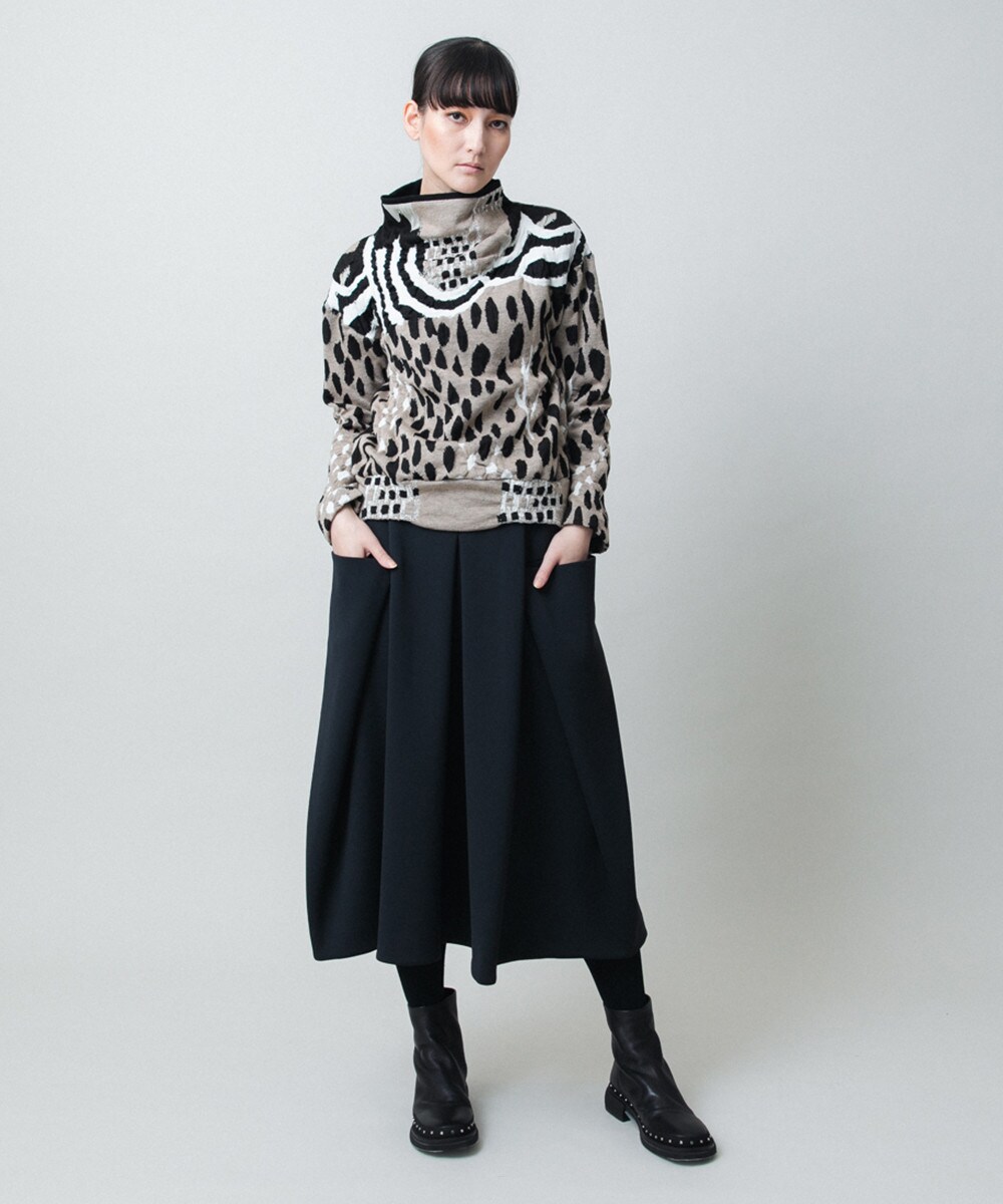 膨れジャカードデザインニットプルオーバー/日本製