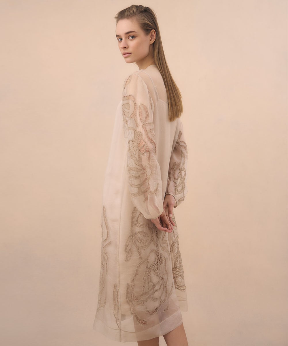 Silk organdy rose embroidery dress