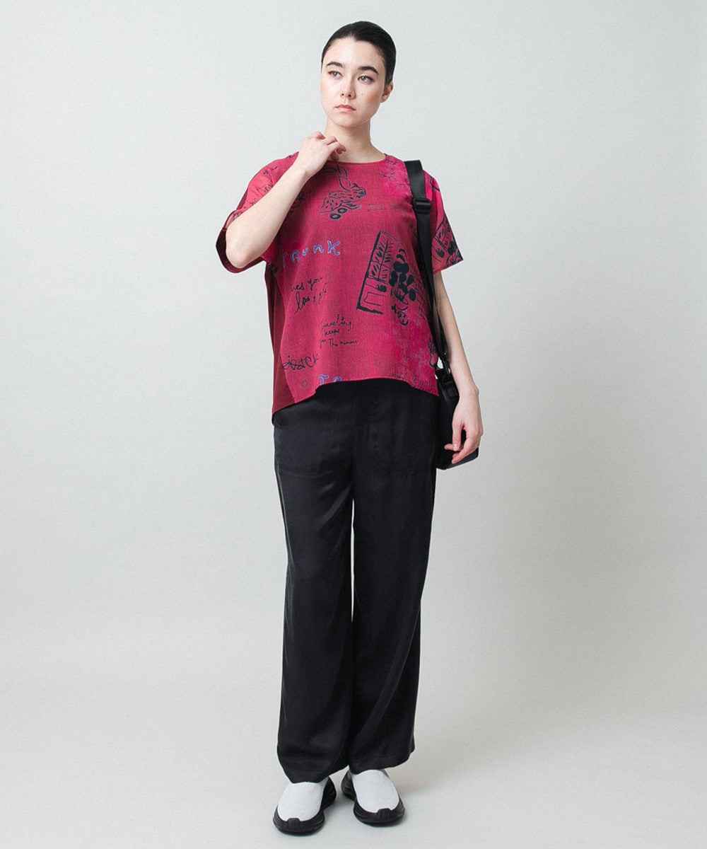 デニム風アートプリントカットソー/日本製/洗える