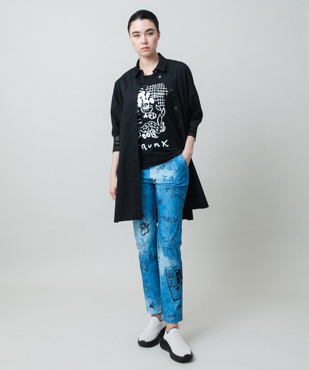 デニム風アートプリントレギンスパンツ/日本製/洗える