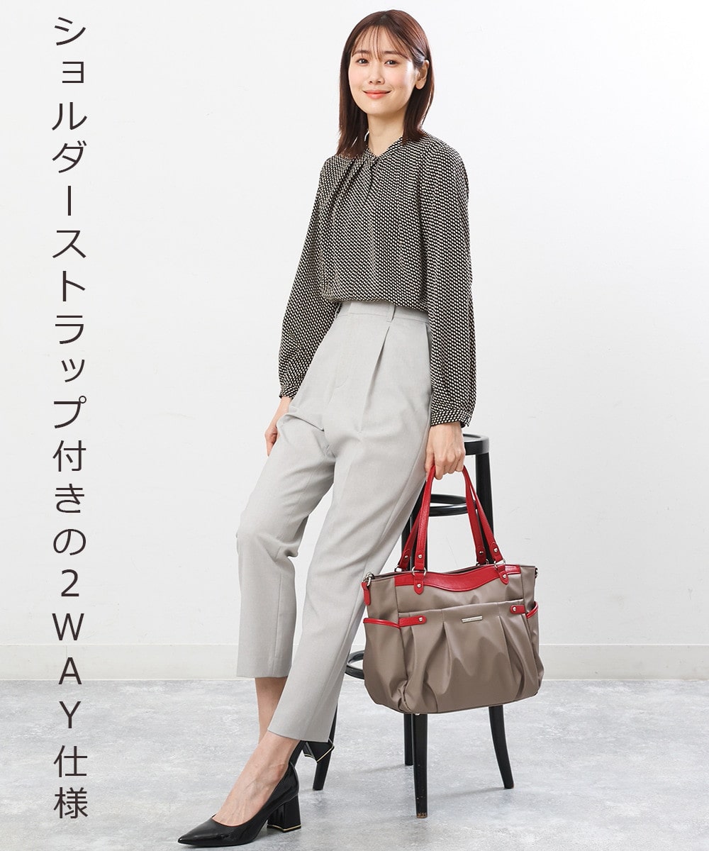 【撥水】【2WAY】タックデザイントートバッグ