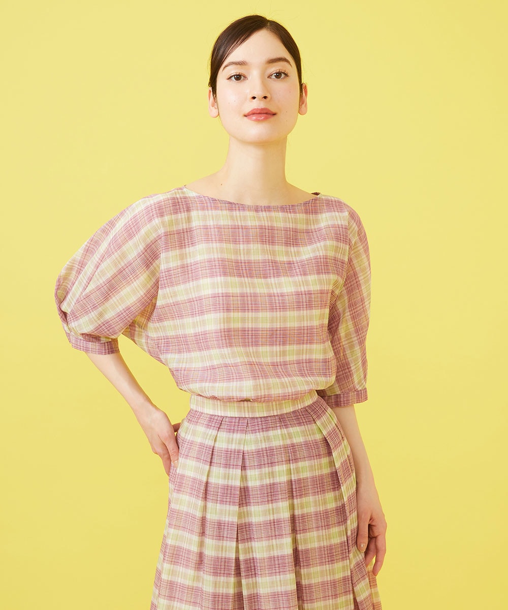Silk cotton check blouse
