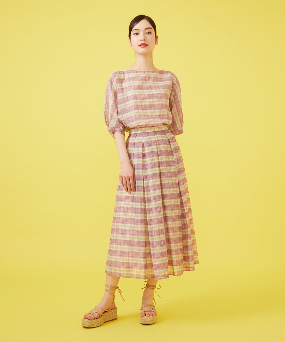 Silk cotton check skirt