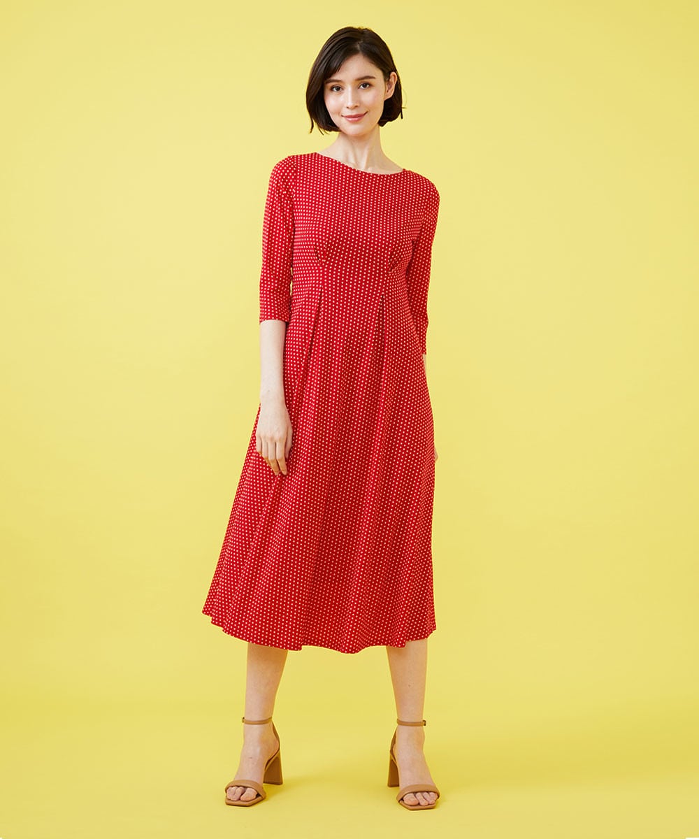ドットプリントジャージードレス