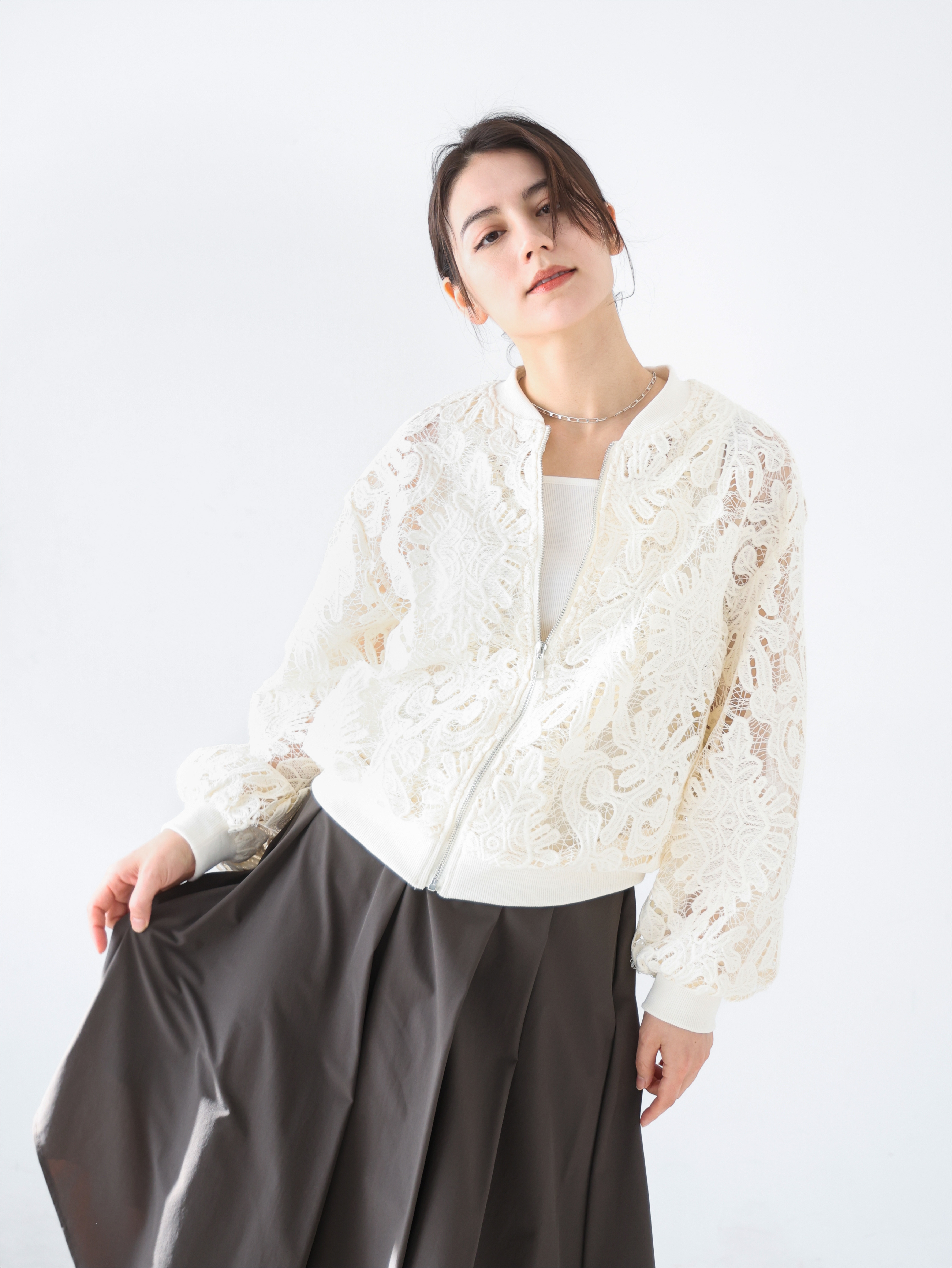 レースシアージップアップブルゾン