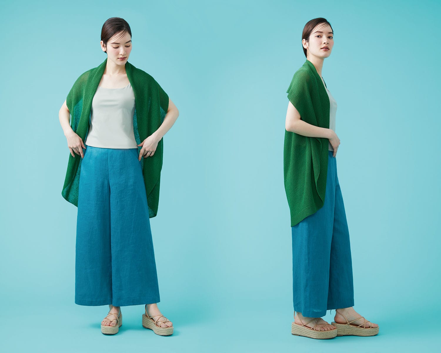 Paper yarn 2 WAY knit gilet x linnen pants