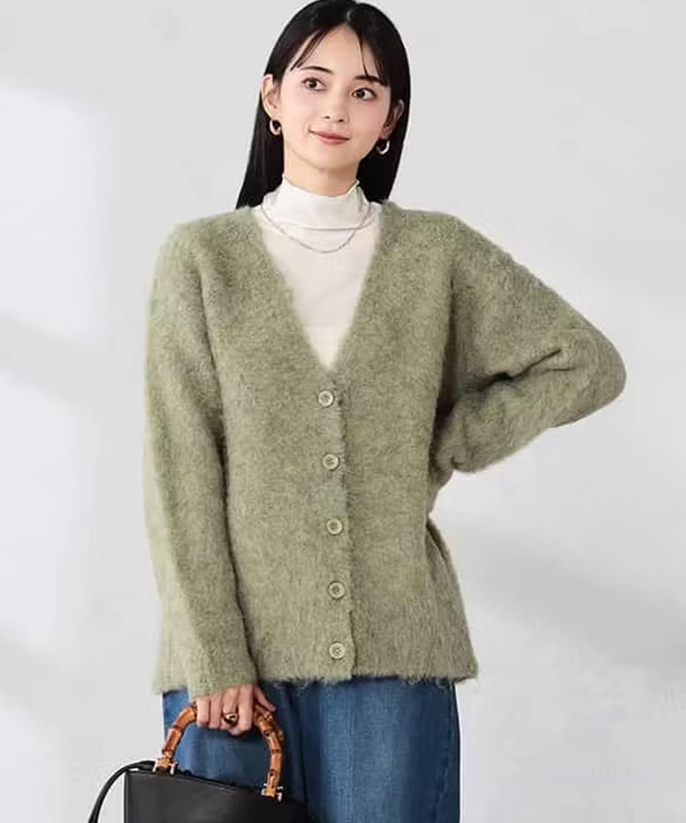 Vネックシャギーニットカーディガン