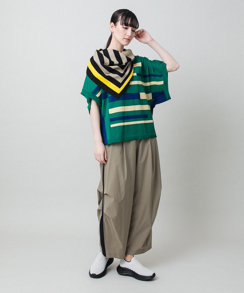 ハイゲージカラーブロックニットプルオーバー/日本製/洗える