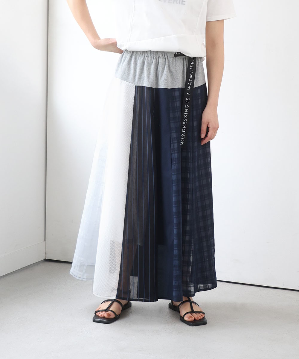 異素材パターンゴアードスカート