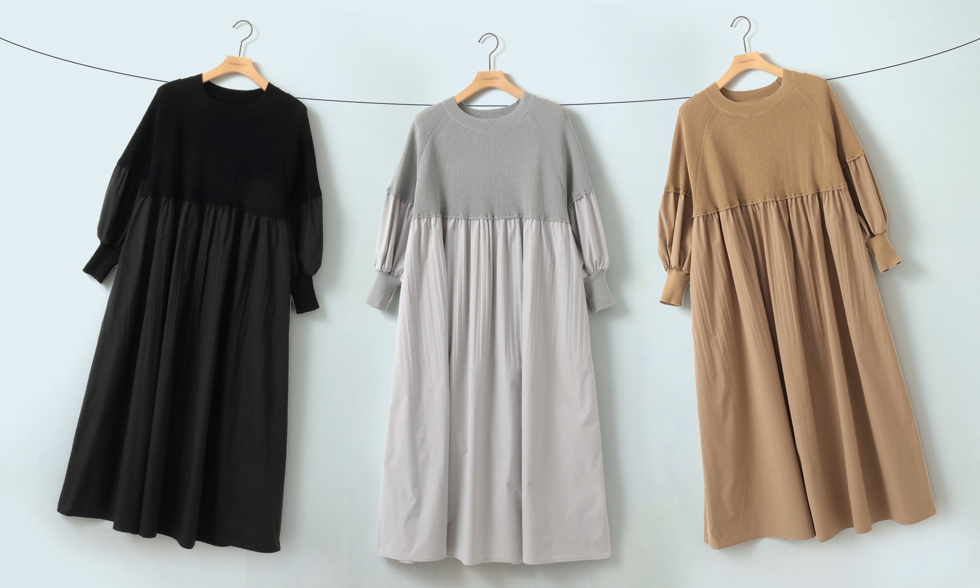 プリーツドッキングニットワンピース